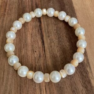 Handmade Faux Pearl and Shell Beaded Bracelet